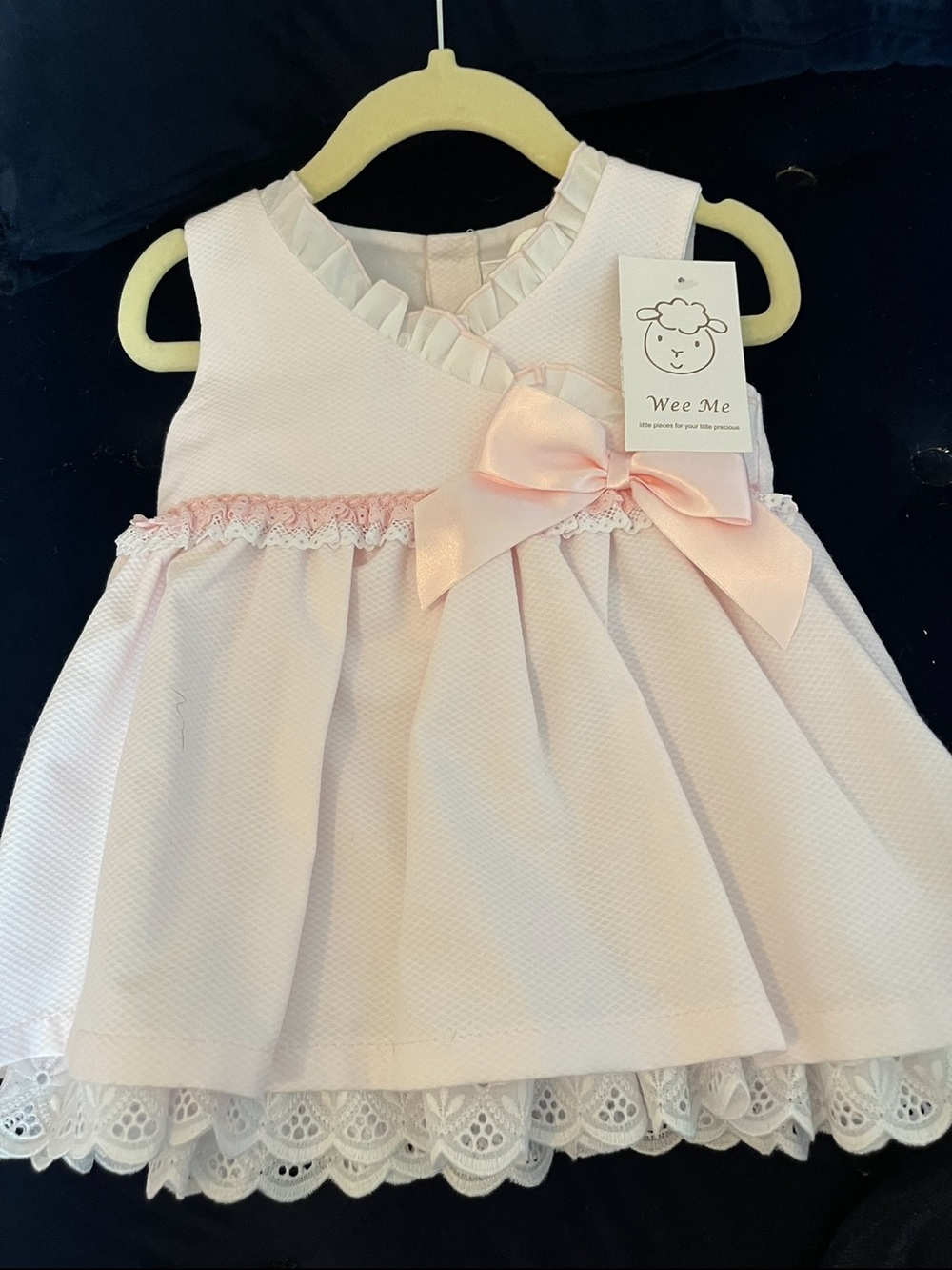 Baby Pink Lace Trim Dress with Bow